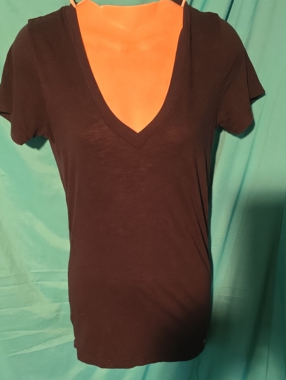 PINK Victoria's Secret Black V-Neck Short Sleeve Tee Top Size XS